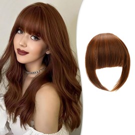 QKEPCY Clip-In Bangs Clip-In Fringe Hairpiece, Straight Bangs Extension, Front Hair with Temples, Remy Fringe Hairpiece, Real Hair, One Piece Clip in Fringe, Natural Bangs for Women