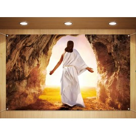 Sunwer He is Risen Photo Booth Backdrop Resurrection of Jesus Easter Decoration Holy Week Indoor Outdoor Wall Hanging Background Decor Supply