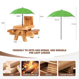 Gnodary Squirrel Feeder with Umbrella, Squirrel Feeders for Outside, Squirrel Picnic Table Feeder - Chipmunk Feeder Hold Corn, Corn Cob, Peanuts (Green)
