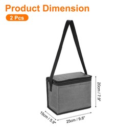 sourcing map 2pcs Insulated Reusable Grocery Bags with Zippers, Collapsible Cooler Bags Washable Food Shopping Bags for Hot/Cold Food Groceries Travel Beach (Grey, 9.8"x5.9"x7.9")