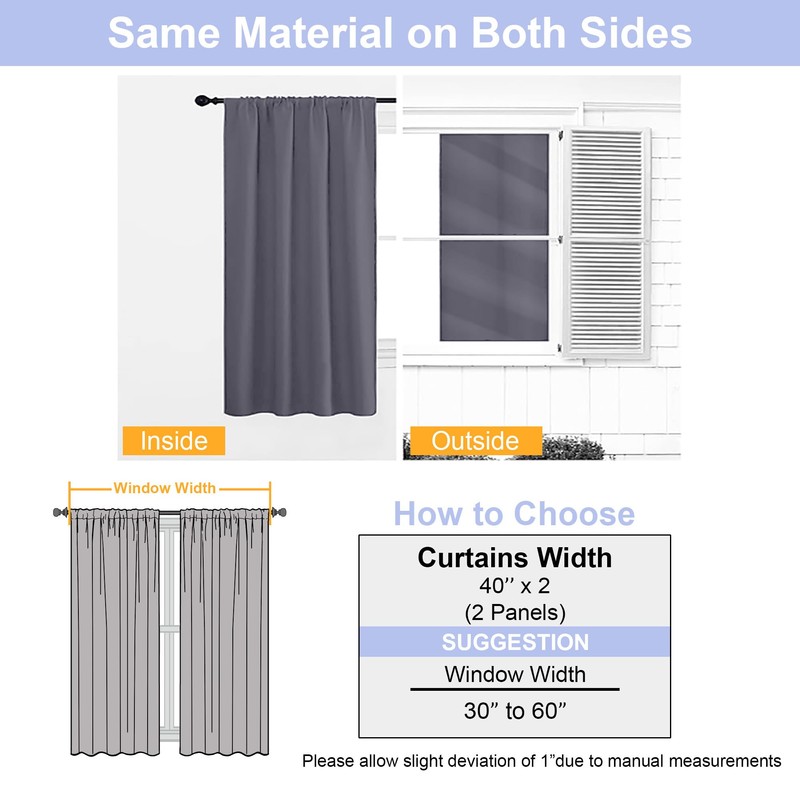 Simplebrand Ava Grey Blackout Curtains for Bedroom 63 Inch Length