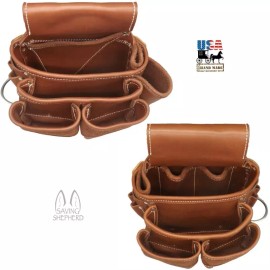 Saving Shepherd DELUXE LEATHER TOOL POUCHES - Amish Construction Left & Right Work Belt Bag USA - Left Side