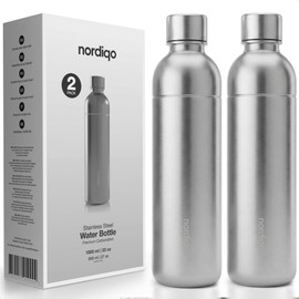 Nordiqo Premium 33 oz Stainless Steel Bottle | Compatible with Aarke Carbonator 3, SodaStream Duo & Plastic Bottle | No Expiry | Plastic-Free | 2x Steel