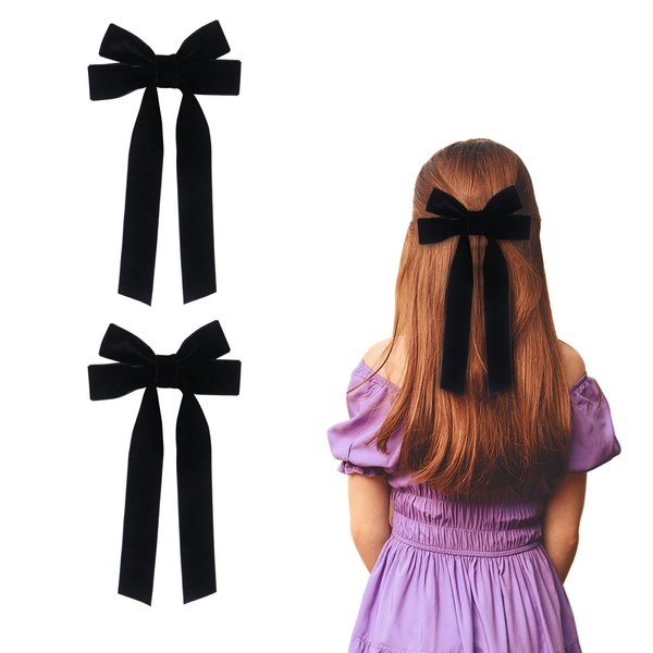 2 Pieces Hair Bows for Women Velvet Hair Bows Black Bow Hair Clips for Girls Hair Accessories Women Girls Gifts (Black)