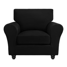 SearchI Fundas de Sofá Extensibles, Funda para Sillón de 2 Piezas con Funda de Cojín de Silla Separada, Protector de Muebles Lavable para Sala de Estar(Pequeño, Negro)