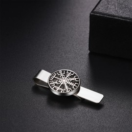 Viking Compass Tie Clip for Mens: Stainless Steel Nordic Norsemen Compass Rune Tie Clip Shirt Accessories for Valentines Christmas Birthday
