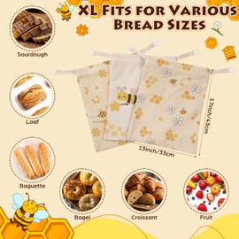 Tallew 3 Pack Beeswax Bread Bags for Sourdough & Homemade Bread 17 x 13'' XL Reusable Organic Linen Beeswax Wraps with Sealing Zip for Fresh Food Storage Loaf Freezer Baker (Bee Style)