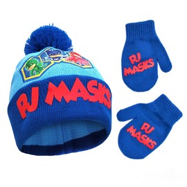 PJ Masks Boys Winter Accessory Hat And Mittens Set, Toddler Beanie For Kids Ages 2-4, Light Blue/Blue