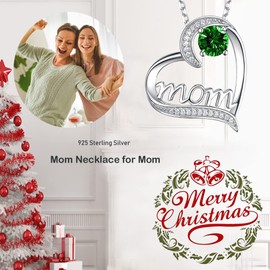 Dorella May Birthstone Necklace for Mom Christmas Birthday Gifts for Women Green Emerald Jewelry Sterling Silver Love Heart Pendant Necklace