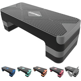 EVERYMILE Aerobic Exercise Step, Adjustable Aerobic Stepper for Exercise, Workout Step Platform, Step Up Box, 26.5" Step Deck with 4” 6” 8” Adjustable Height Risers, Women Home Gym Fitness