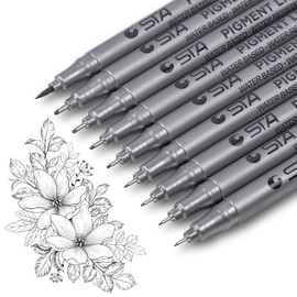 Foneso 9 Fineliner Pens, Waterproof Pigment Liner Set (8 Line Widths and 1 Brush) for Sketching, Artist Illustration, Technical Drawing, Office Documents, Black