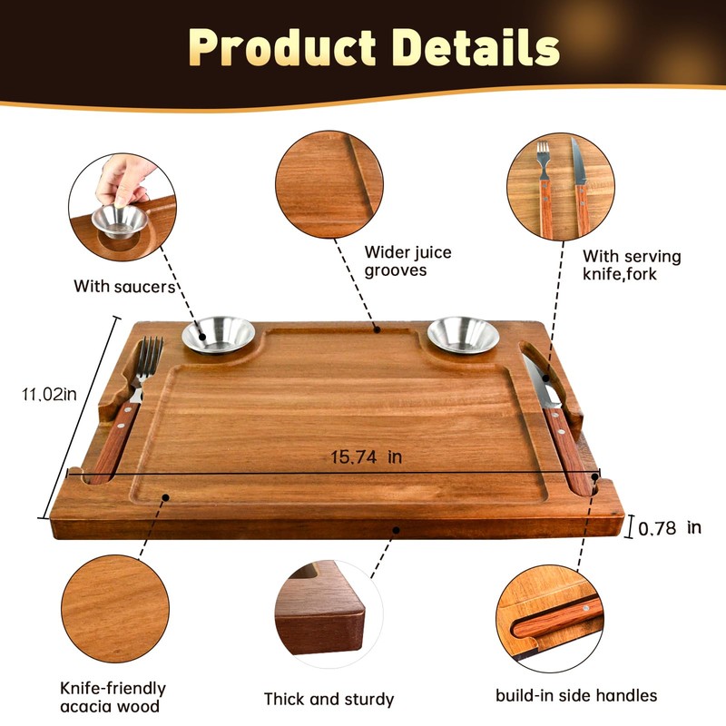 MAVOTER Acacia Wooden Steak Board - Steak Plate Cutting Board