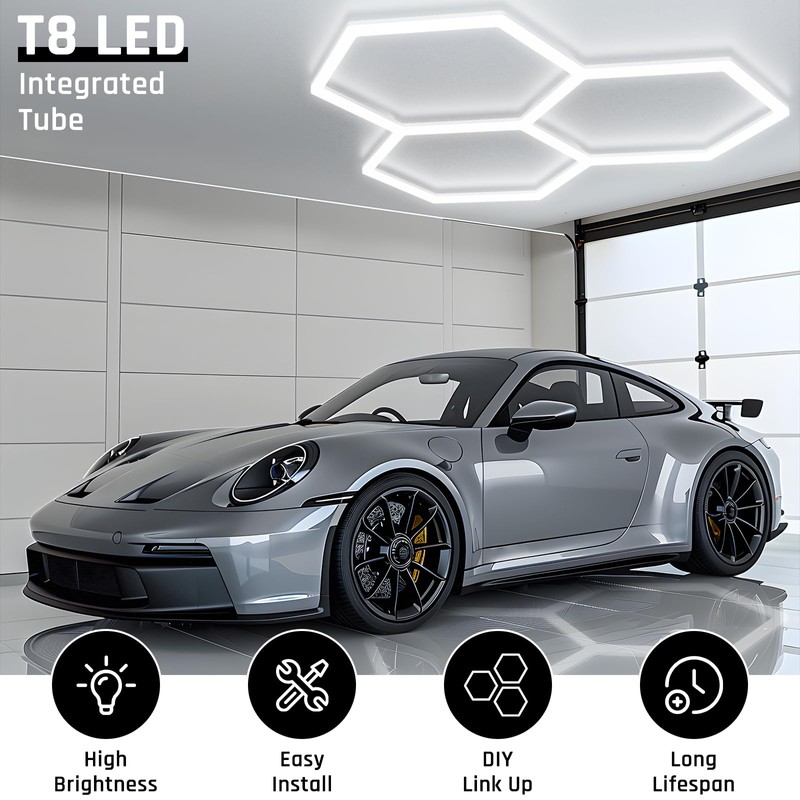 X-litall Hexagonal LED Garage Light, Lightweight Super Bright 128W 5000K