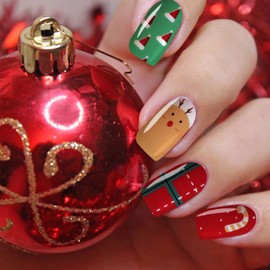 Christmas Gel Nail Polish Strips EBANKU Full Nail Wraps Real Nail Polish Xmas Nail Art Sticker Decals for Women Girls Nail Decorations(UV/LED Lamp Required)