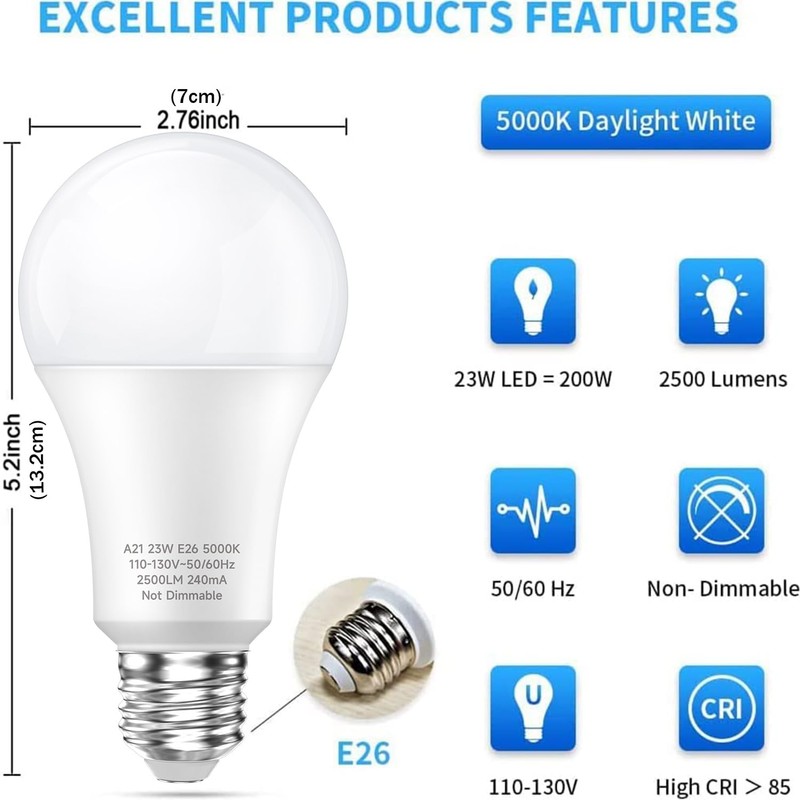 LEDERA 150W Equivalent LED Light Bulbs, A21 23W LED Bulbs
