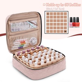 Yarwo Nail Polish Carrying Bag Holds 36 Bottles (15ml/0.5 fl.oz), Travel Storage Organizer for Nail Polish and Manicure Accessories, Dusty Rose