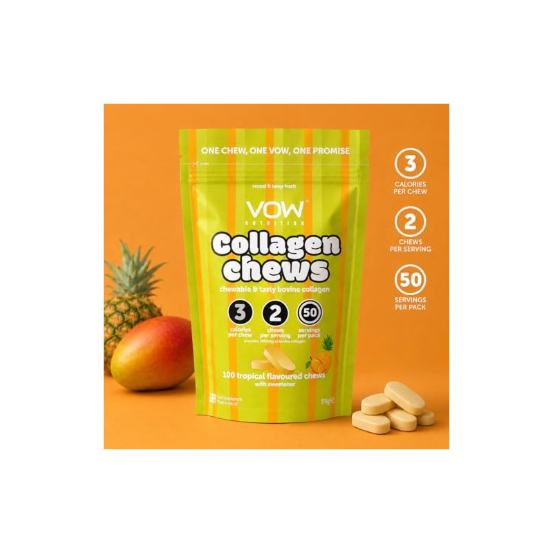 VOW Nutrition Collagen Chews, Bovine Collagen Supplement, 100 Chews, Cherry