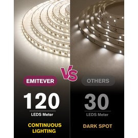 EMITEVER LED Strip Lights Kit Neutral White with Remote & 24V Power Supply,16.4ft Dimmable Tape Light 4000K, High Density 600LEDs, 240+LM/FT, CRI95+, Suitable for Bedroom Kitchen Cabinet Lighting