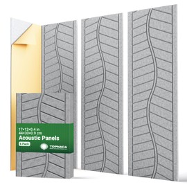 Topnaca 6 Pack Acoustic Panels Sound Absorbing for Home Theater Walls, Decorative Gray Self-Adhesive Leaf Textured Art Ceiling Tiles - Acoustical Treatments for Recording Studio Door 17"×12"×0.4"