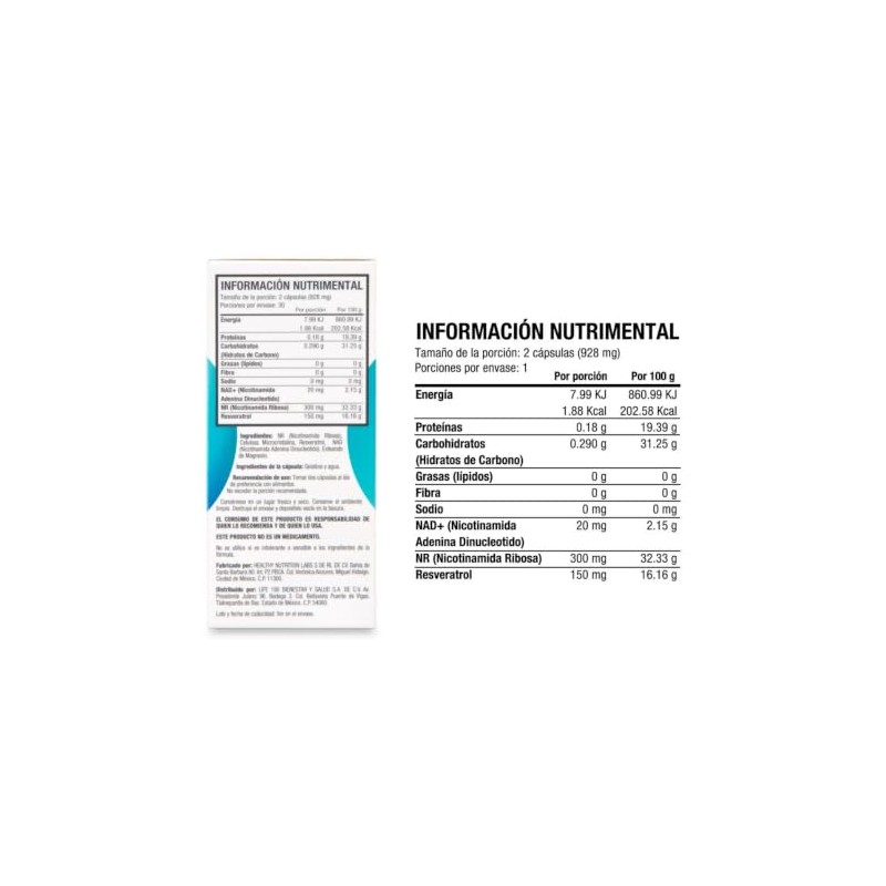 Life180 NAD+ NR y Resveratrol con 60 Cápsulas