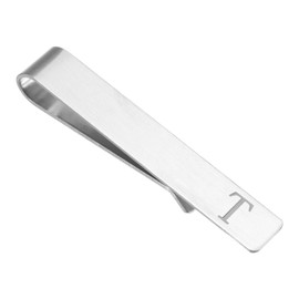 PATIKIL Initial Tie Clip for Men, Stainless Steel Letter t Alphabet Necktie Bar Pinch Clips 26 Letters A-Z with Gift Box for Regular Ties Wedding Father's Day, Silver Tone