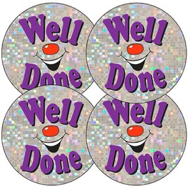 175 Holographic Sparkly Well Done Smiley School Reward Praise Teachers Stickers 37mm Primary Teaching Services