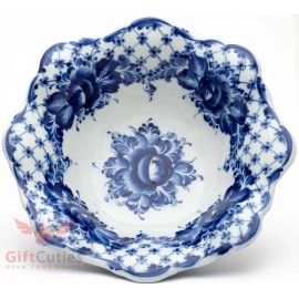 Gzhel Porcelain candy dish bowl basket Hand-painted Author's work Гжель