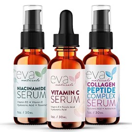 Eva Naturals - Juego de 3 sueros para el cuidado de la piel con 20% de suero de vitamina C, suero complejo de péptidos, suero de vitamina...