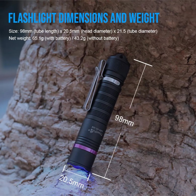 Trustfire 365nm UV Flashlight 3000mW Ultraviolet Torch Rechargeable Waterproof