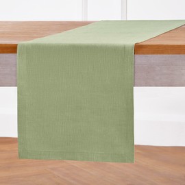 Solino Home Linen Table Runner 48 Inch - 100% Pure Linen Chambray Olive Short Table Runner 14 x 48 Inch Ideal for Dresser and Coffee Tables - Athena