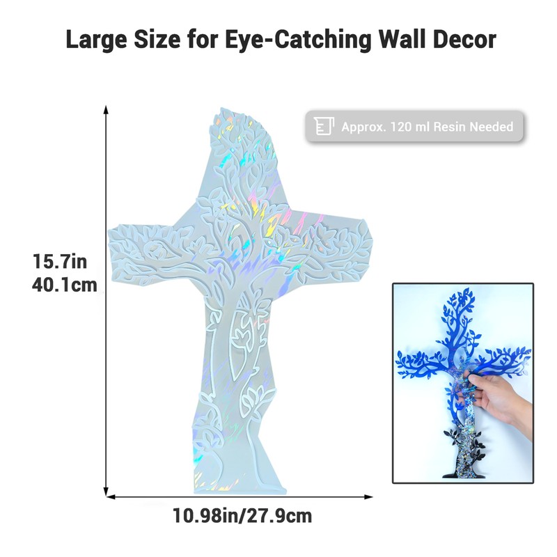 ATYUSVIC Tree of Life Resin Mold with Cross, Holographic Epoxy