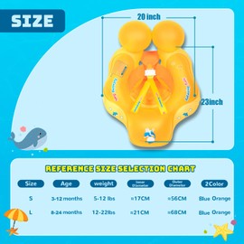 Baby Swimming Float 6-24 Months, Orange Baby Pool Float With Baby Safety Seat, Swimming Pool Inflatables for Babies,Newborn Pool Float For Babies Toddlers Infant Training Summer Baby Bath Float