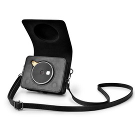 Rieibi Mini Shot 3 Retro Hülle, PU Leder Schutzhülle für Mini Shot 3 Retro C300R 2-in-1 Kamera/Tragbarer Sofortdrucker mit Schultergurt - Schwarz