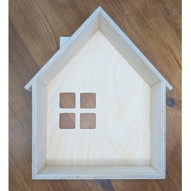 Chirpy & Goose House Shaped Wooden Wall Shelf, 22cm x 26cm x 9cm, Natural Wood Display Unit Ready For Craft Project