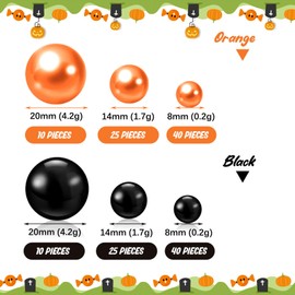 Black Orange Floating Beads | 150PCS Black Orange Pearls Bead for Centerpieces Vases, Black Orange No Hole Beads | 8/14/20 mm Floating Beads | Black Orange Vase Fillers Pearl Party Decor