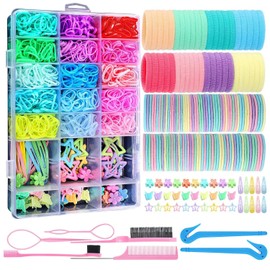 Set de Accesorios Para el Cabello, 1690 bandas de goma para el cabello duraderas y coloridas con 7 herramientas, Juego de Bandas Para el Cabello,