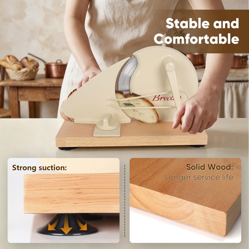 Brvclon Manual Bread Slicer Adjustable Thickness, Hand Crank Bread Slicer