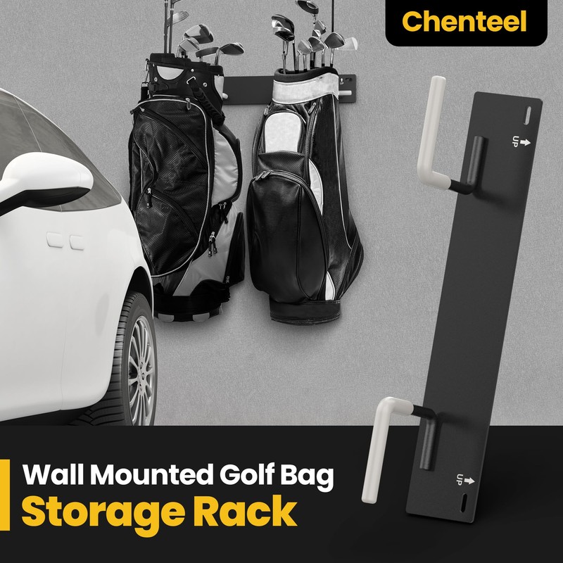 Chenteel Golf Bag Wall Mount Rack for Garage, Black Steel,
