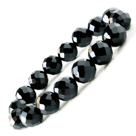 GOLD STONE Men's Women's Onyx Bracelet Black Agate Natural Stone Power Stone 64 Side Cut 0.5 inch (12 mm) Inner Circumference Approx. 6.3 inches (16 cm)