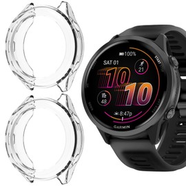 SEIAIYG Case Compatible with Garmin Forerunner 570 47 mm, Pack of 2, Soft TPU Anti-Scratch Protective Case for Watch Bezel - Transparent + Transparent