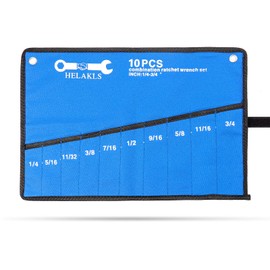 HELAKLS 10 Pockets SAE Wrench Tool Roll Up Pouch Utility Heavy Duty Canvas Tool Organizers Bag Blue