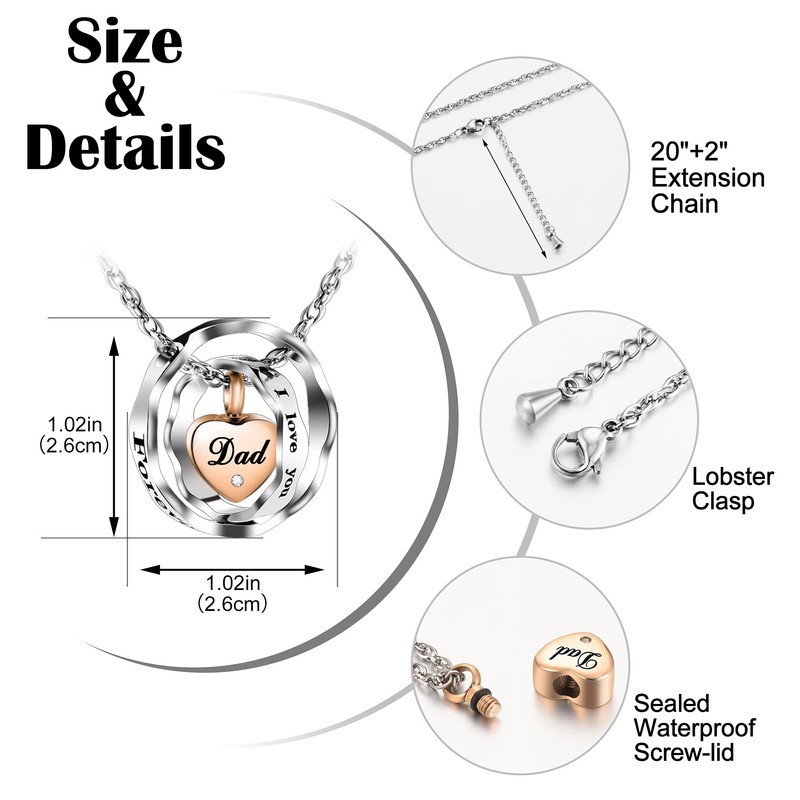 SOITIS Urn Necklace for Ashes Dad Stainless Steel Cremation Necklace