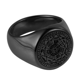 HZMAN Stainless Steel Retro Seals of The Seven Archangels Ring for Men Women (Black,11)