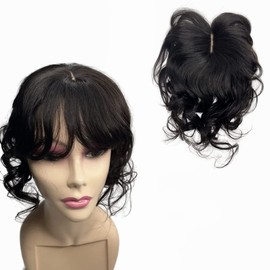 14inch Body Wave Human Hair Bangs Wavy Human Hair Toppers Clip In Hair Fringe Hairpieces Natural Brazilian Remy Hair Extensions (1B)