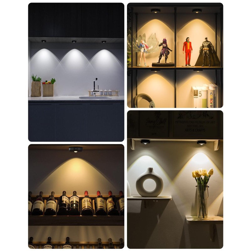 WILLED Puck Lights with Remote Control, Rechargeable Under Cabinet Lights,