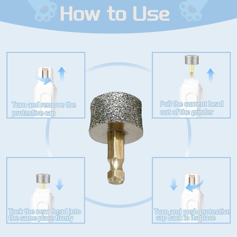 Posinda Dog Nail Grinder Wheels Head Bits 2PCS, Diamond Grinding