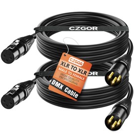 Czgor DMX Cable 10ft 2 Pack, Flexible 3 Pin Gold-Plated XLR Male to Female Cable Wire for Stage Lighting Signal XLR Connection Compatible with Stage Light, Par Light, Spotlight Input & Output