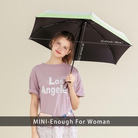 Dlin Travel Compact Umbrella, Portable Small Sun Protection Umbrella for Sun and Rain, UPF 50+ UV Block Parasol Umbrella 0.39lb Lightweight 6 Ribs Pocket Folding Umbrella for girls Women (green)