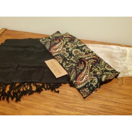 Gold Coast Set of 2x 100% Viscose GC Womens Fashion Scarves - Solid Black + Paisley Pattern