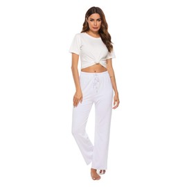AvaCostume Women's Modal Cotton Lounge Pajama Pants White XL
